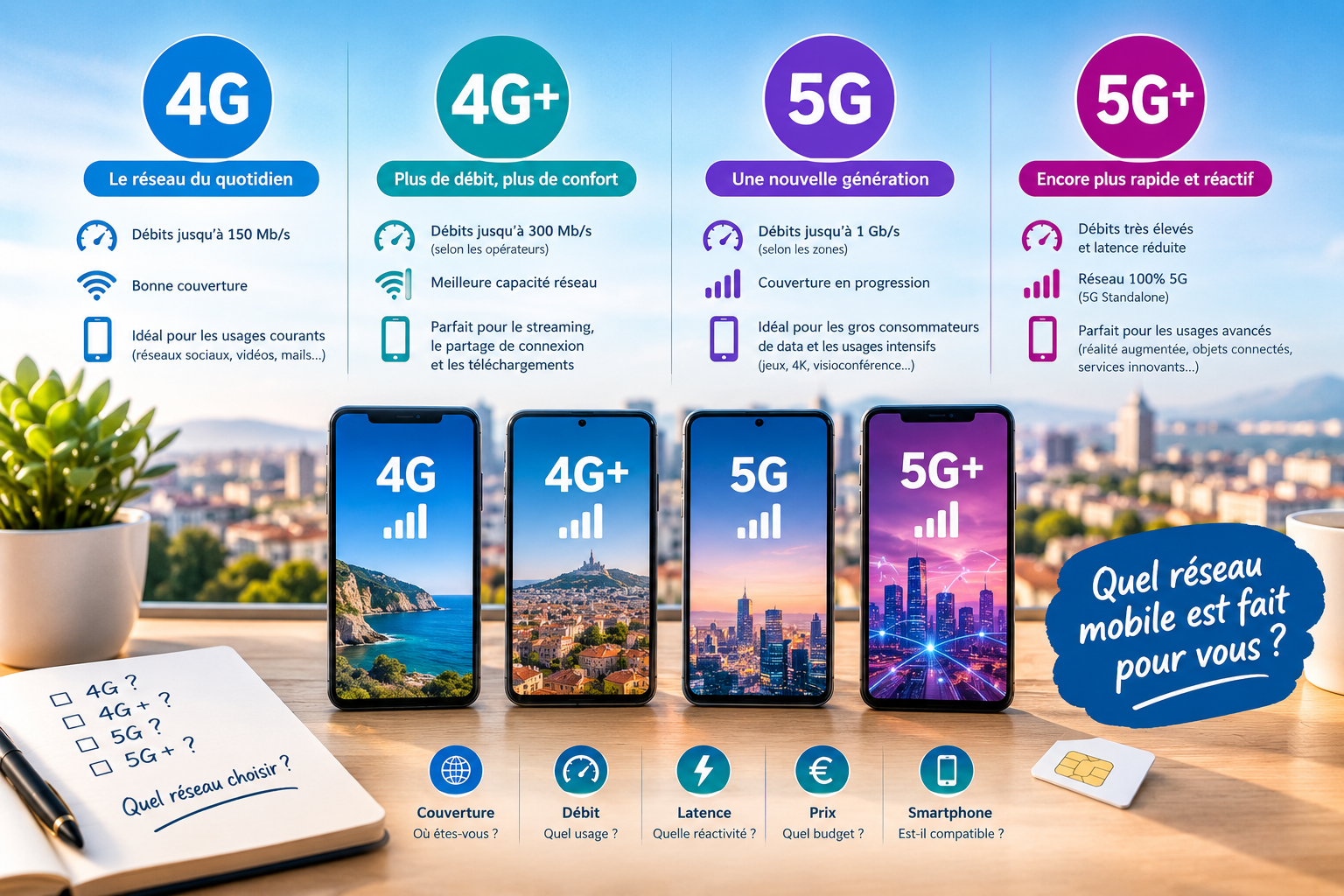 4G, 4G+, 5G et 5G+ : quelles différences et quel réseau mobile choisir en 2026 ?